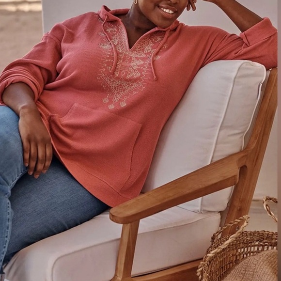 {J. Jill} Embroidered Waffle Knit with Hood in Dusty Rose - Womens XL - Picture 10 of 10